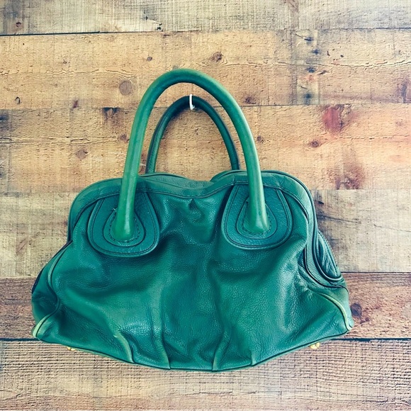 Presa Green Pebbled Leather Satchel Bag - Picture 2 of 10